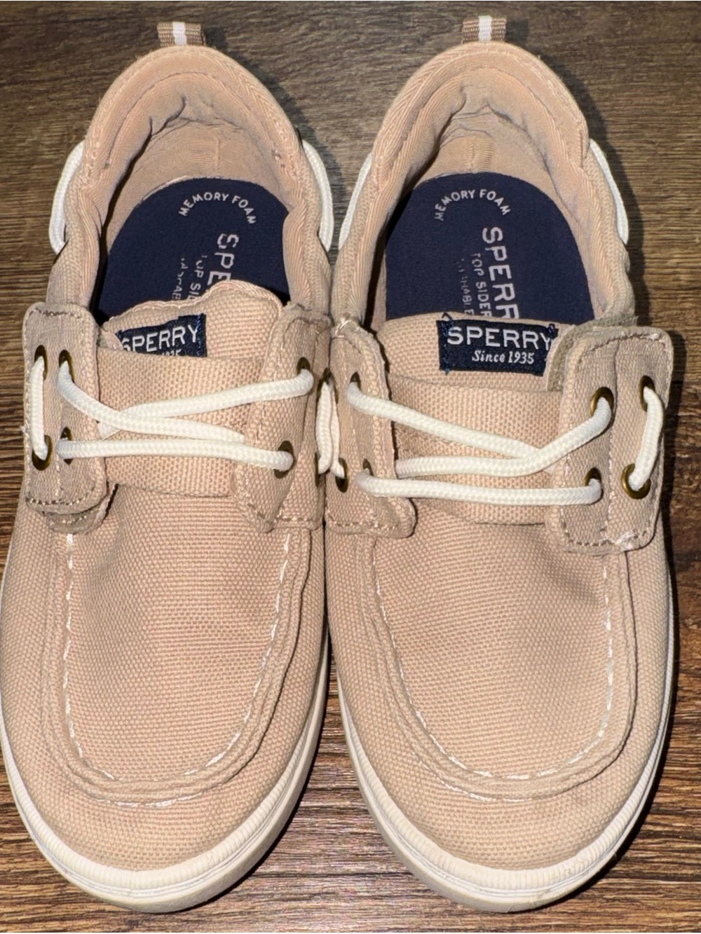 Sperry Little Boys Canvas Boat Shoes Memory Foam Beige Size 12